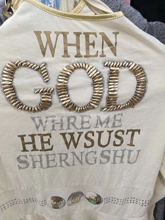 Shirt with a confusing and humorous phrase illustrating the difficulty of following a person's train of thought clearly.