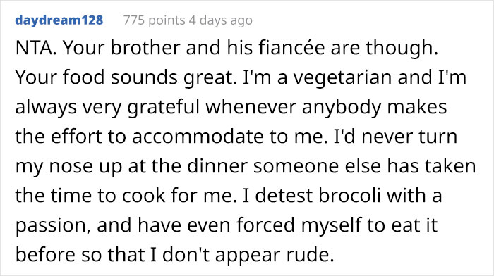 "She Could Eat Every Single Thing Served": Brother Angry At Family Member After His Vegan Fianc&eacute;e Goes Hungry At Dinner Despite The Food Being Vegan