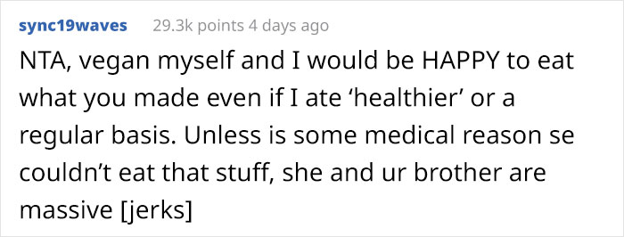 "She Could Eat Every Single Thing Served": Brother Angry At Family Member After His Vegan Fianc&eacute;e Goes Hungry At Dinner Despite The Food Being Vegan