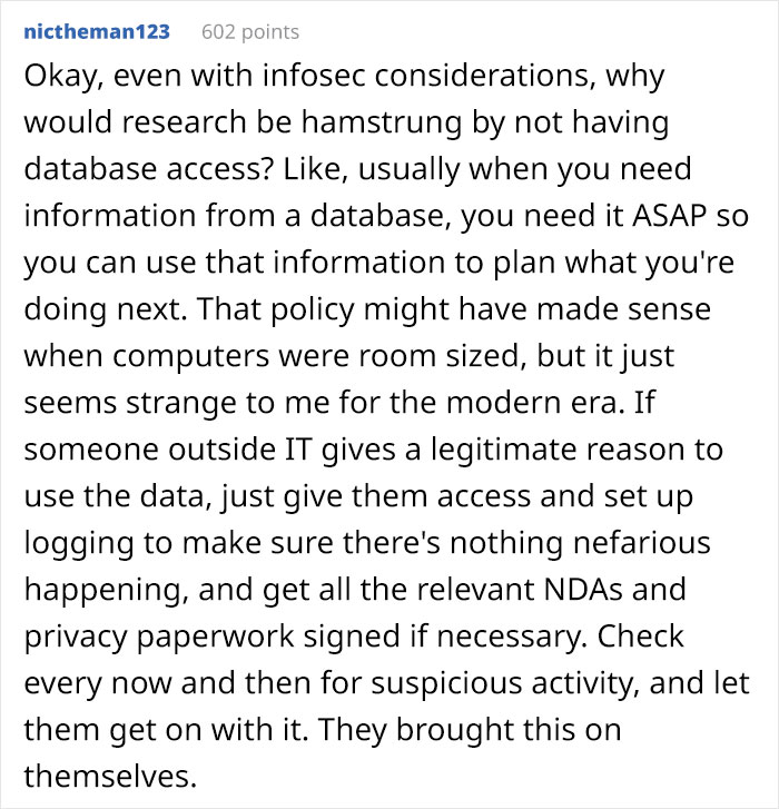 Data Analyst Maliciously Complies After Not Getting Direct Access To The Database They Need For Their Job