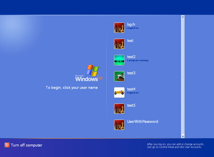 Windows XP login screen, a nostalgic thing from the 2000s.
