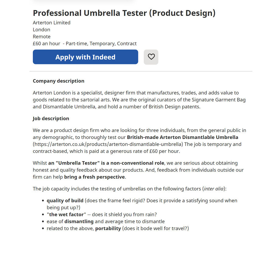 Amusing Job In London: Professional Umbrella Test &pound;60 An Hour!