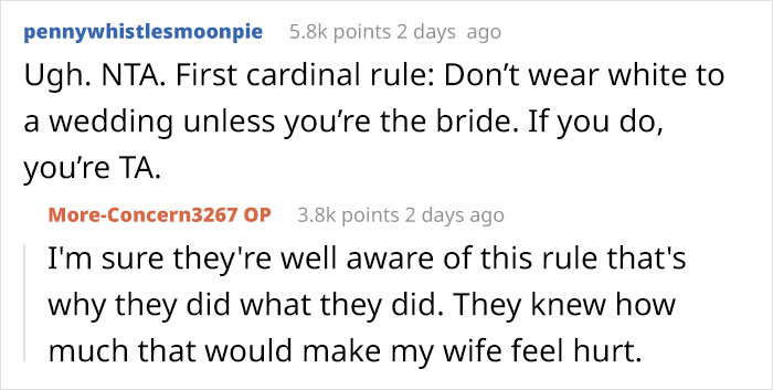 Man Asks If He Was Wrong To Kick Out All The Women In His Family After They Showed Up To His Wedding Wearing White For A Twisted ‘Ultimate Test’ Man Asks If He Was Wrong To Kick Out All The Women In His Family After They Showed Up To His Wedding Wearing White For A Twisted ‘Ultimate Test’