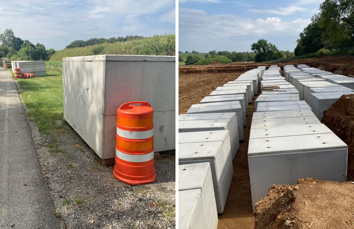 Large Concrete Containers With Slab Lid. Completely Enclosed. Being Buried Together. Hundreds