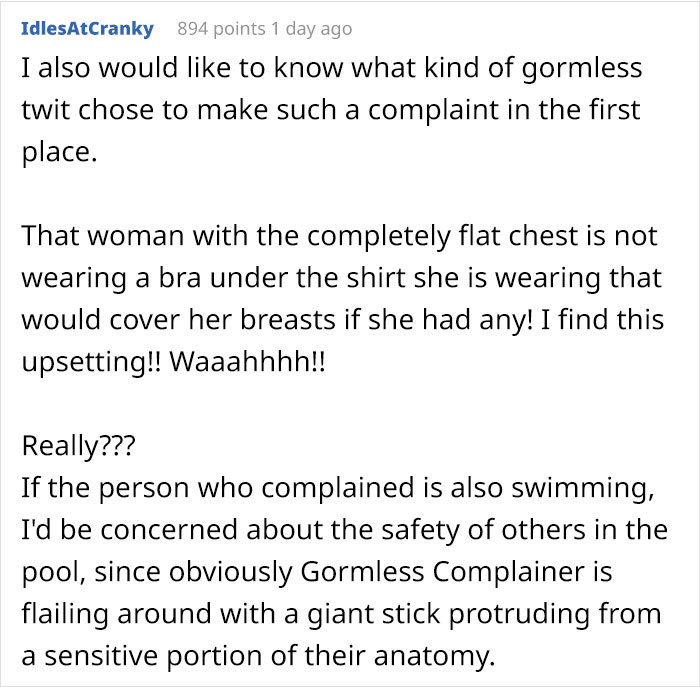 Woman With Double Mastectomy Is Told To Wear A Bra In The Pool, She Follows The Rule To The Letter In Her Malicious Compliance