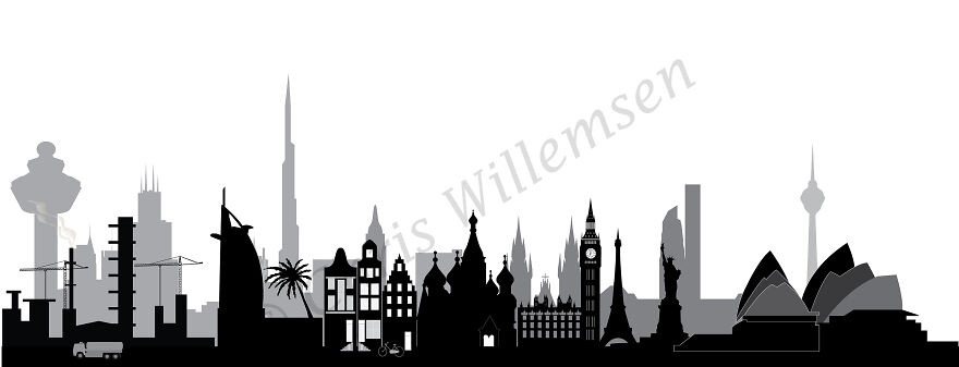 World City Skyline With Buildings From All Over The World