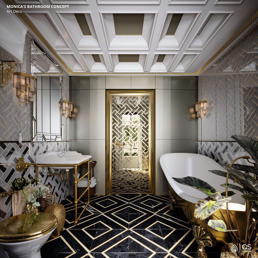 Company Redesigns The Bathroom From "Friends" In 6 Modern-Day Interior Styles