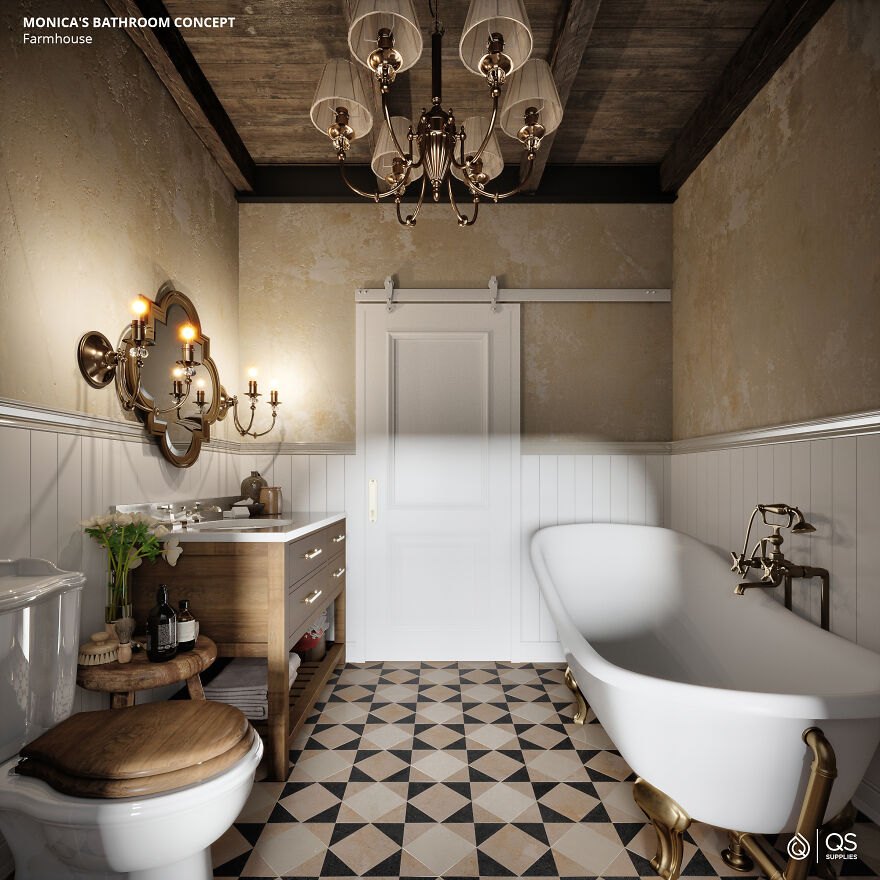 Company Redesigns The Bathroom From "Friends" In 6 Modern-Day Interior Styles