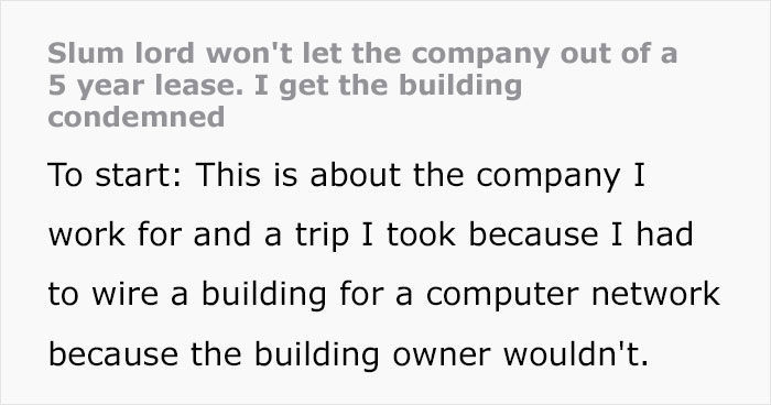 Folks Online Are Applauding This IT Guy Who Helped His Company Get Revenge On An Owner Who Refused To End A 5-Year Lease Of A Faulty Building Folks Online Are Applauding This IT Guy Who Helped His Company Get Revenge On An Owner Who Refused To End A 5-Year Lease Of A Faulty Building