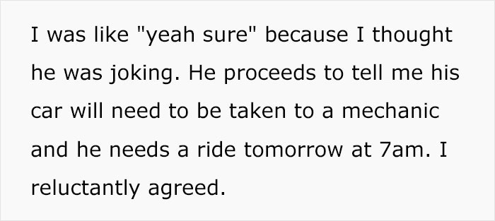 Person Gives Boss Ride Home, Ends Up Their Personal Driver Against Their Will