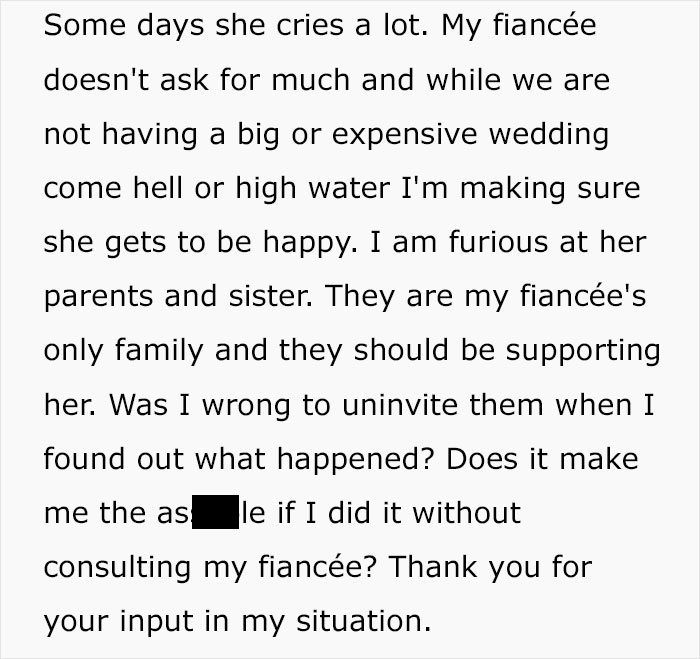 Guy Uninvites Fianc&eacute;e's Closest Family From The Wedding After They Make Her Wedding Dress Shopping All About Her Sister