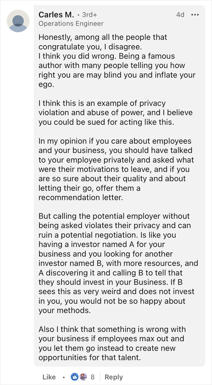 Boss Learns An Employee Is Looking For A New Job, Calls The Company To Give His Recommendation, Divides The Internet