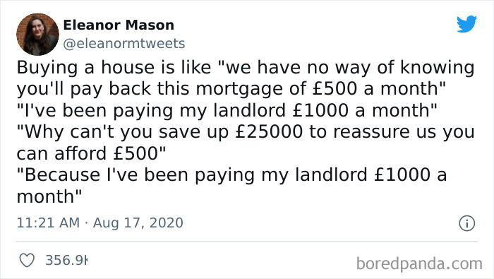 Tweet highlighting tenant frustrations with greedy landlords, shared in an online group shaming delusional landlords.