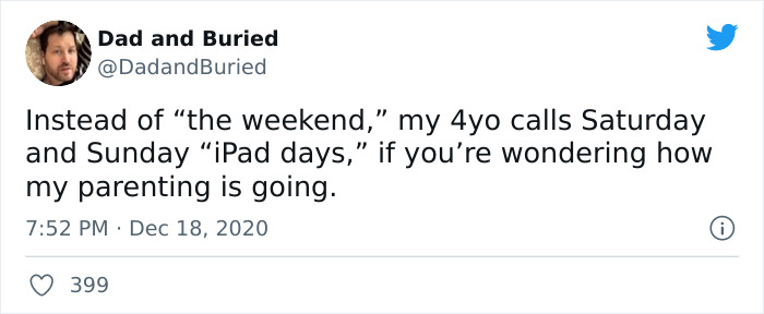 Screenshot of a tweet showing a child’s hilarious alternative name for the weekend as iPad days, showcasing kids' funny naming skills.
