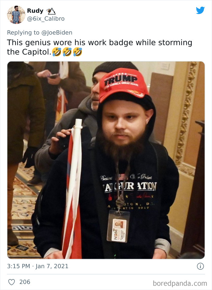Big Brain Move. Man Wears Work Badge To Insurrection