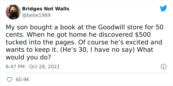 Mom Asks People Online If Her Son Is Right For Keeping The Money Found In A Book He Thrifted