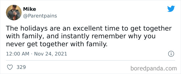 Funny meme about Thanksgiving family gatherings, highlighting humorous reasons to avoid them.