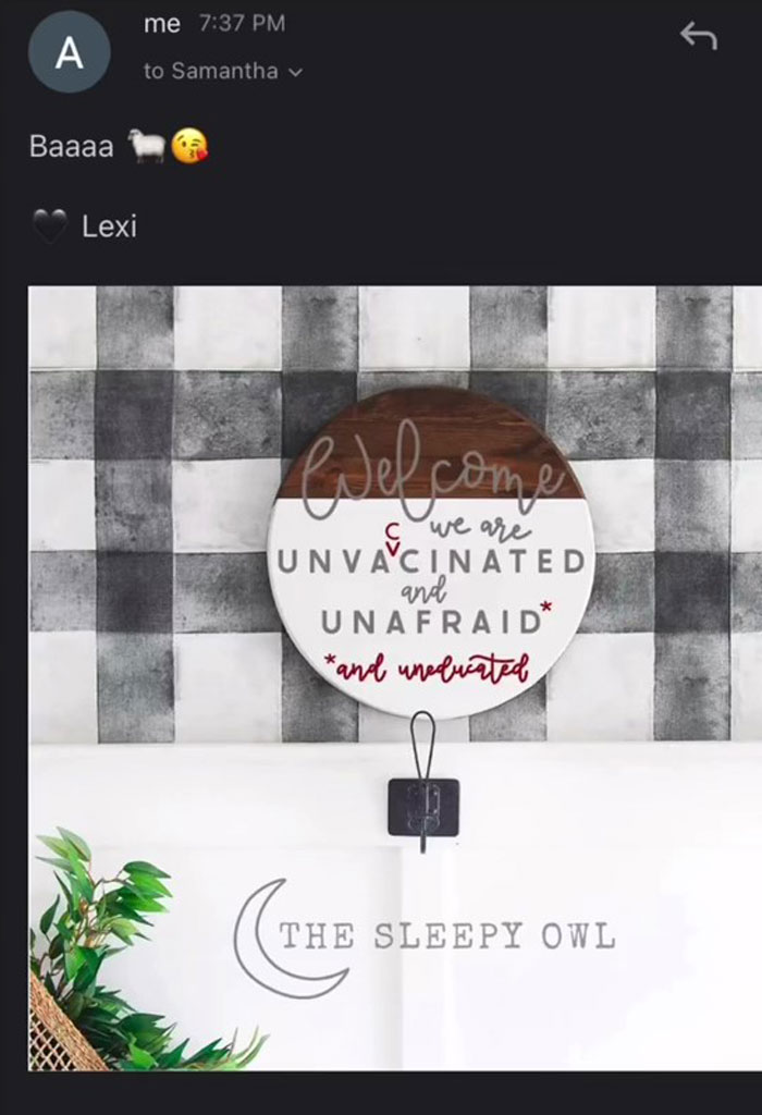 People Are Cracking Up At This Woman&rsquo;s Conversation With A Client Demanding That She Create An Anti-Vax Door Sign