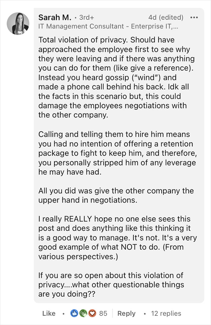 Boss Learns An Employee Is Looking For A New Job, Calls The Company To Give His Recommendation, Divides The Internet