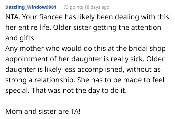Guy Uninvites Fianc&eacute;e's Closest Family From The Wedding After They Make Her Wedding Dress Shopping All About Her Sister