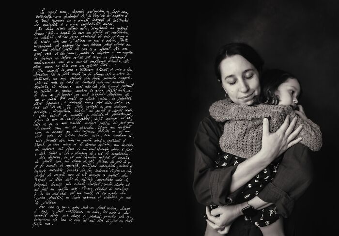 Mother embracing her child, portraying the emotional and dark side of postpartum in a heartfelt photography project.
