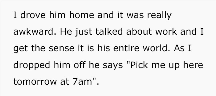 Person Gives Boss Ride Home, Ends Up Their Personal Driver Against Their Will