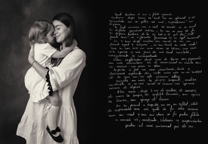Woman holding child close, expressing emotion in a photography project revealing the dark side of postpartum motherhood.