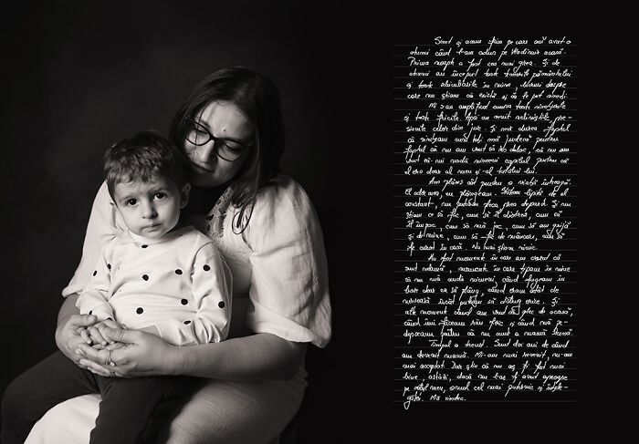 Mother and child in a black and white postpartum photography project revealing the challenges of motherhood.