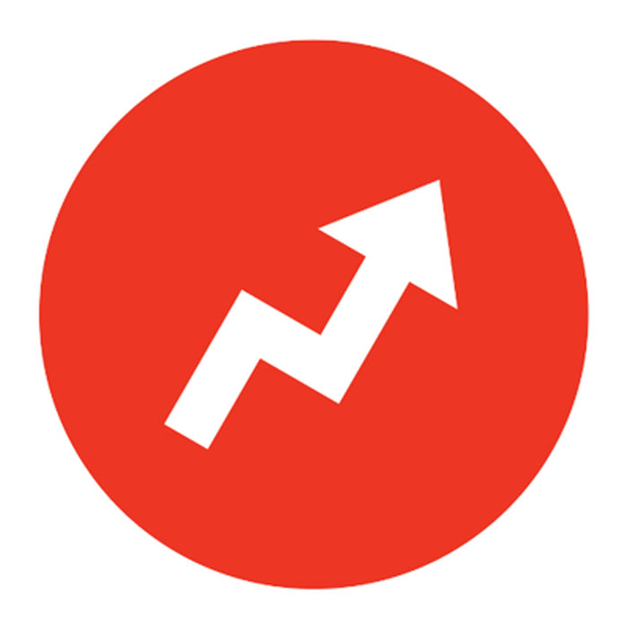 Red circular logo with a white zigzag arrow pointing upward, symbolizing viral content and online brand growth.