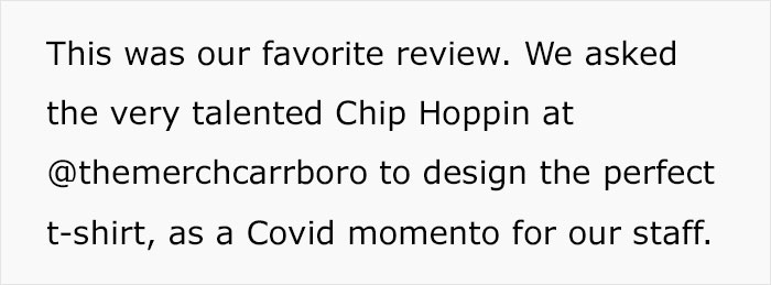 Restaurant Finds This Anti-Masker's 1-Star Review So Ridiculous That They Put It On A T-Shirt And People Are Loving It