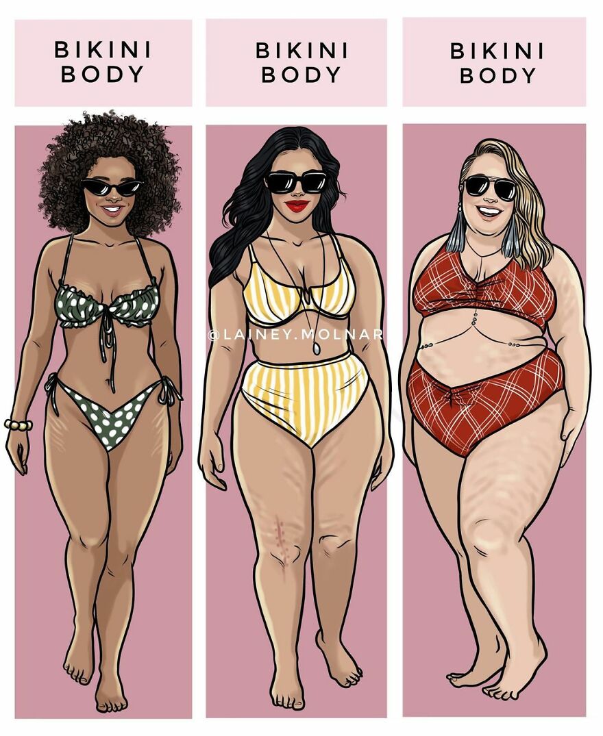 Lainey Molnar comics about different bikini body type 