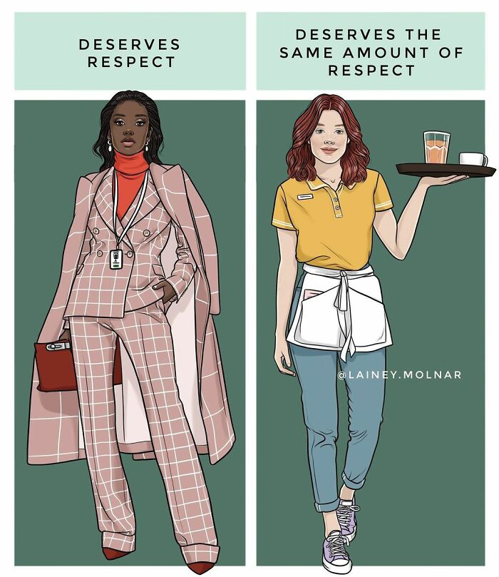Illustration by Lainey Molnar showing respect for modern women in different roles and outfits.