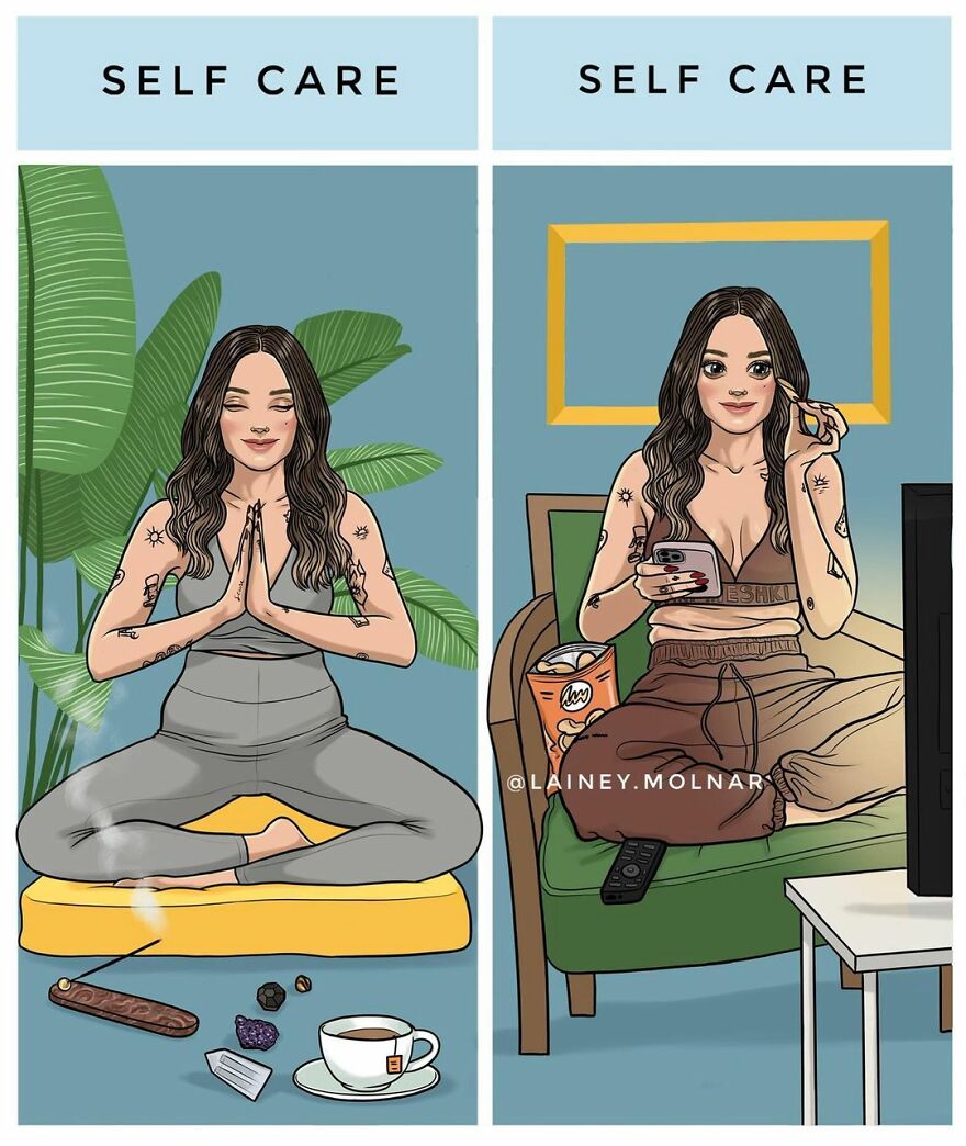 Lainey Molnar comics about different type of self-care 