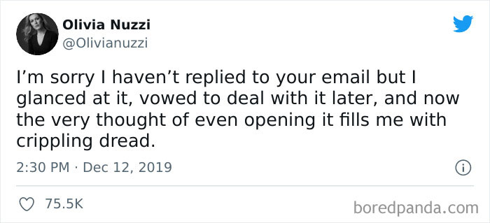 Tweet about work-related dread of replying to emails, showcasing one of the 50 work-related memes from this Insta account to make you laugh.
