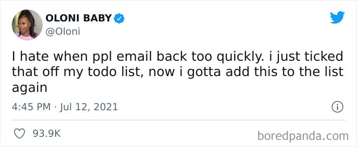 Tweet from Oloni Baby humorously about work-related email frustrations, featured in work-related memes to make you laugh then cry.