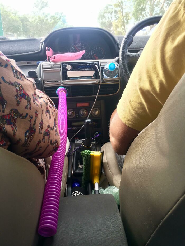 My Mum And Sisters’ Attempt At Providing Air Conditioning In The Back For Me, It Did The Trick!