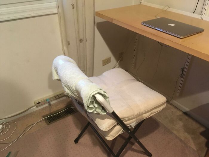 Who Needs A Gaming Chair When You Have A Folding Chair, Pillows, A Towel, And A Roll Of Tape?