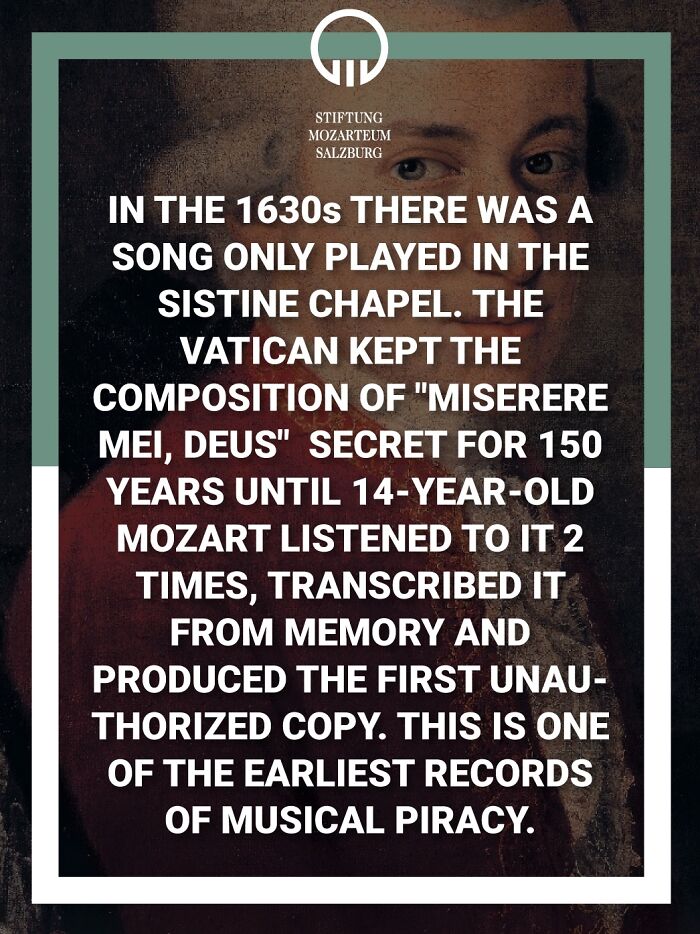 Text about a 1630s song secretly copied by Mozart, illustrating chaotic good actions in music history.