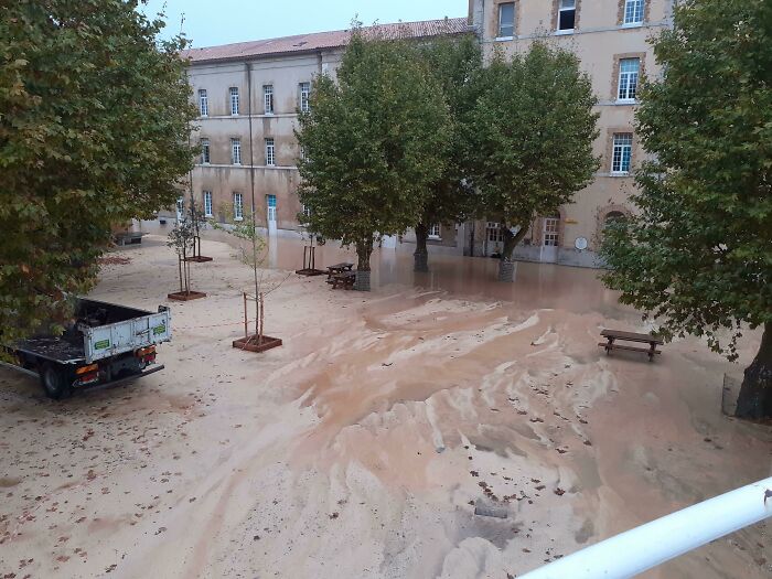 So Last Year My School Hired Big Brain Architects And They Remade All The Elevation In The Shape Of A Hopper. When It Rains All The Water Floods The Main Building And Hall