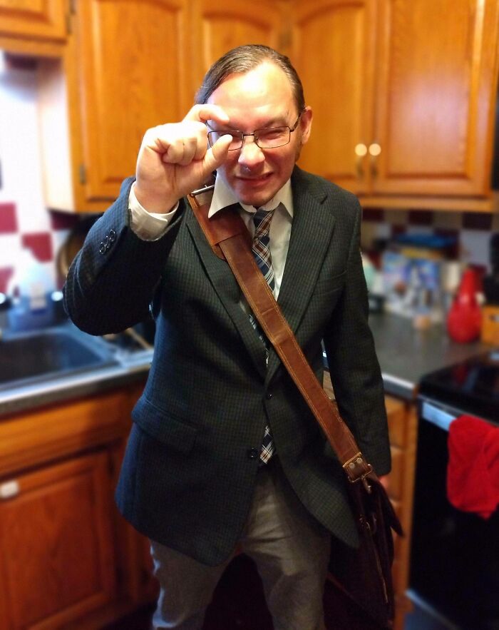 My Husband's Halloween Costume. He's Crushing Your Head