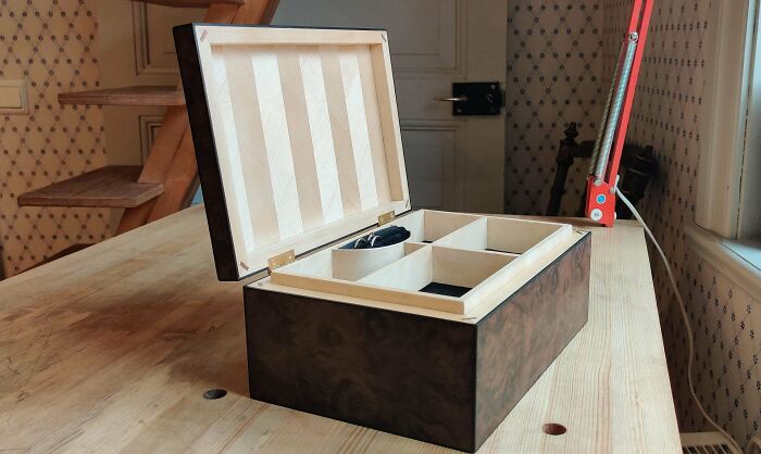 Jewelry Box For My Girlfriend, Made Completely With Non Electrical Tools. Birch, Walnut Burl And Ebony Details. Hope You Guys Like It 