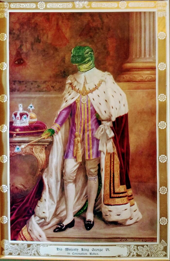 'his True Form' - A Repainting Of King George Vi By Me. Acrylics On Vintage Print