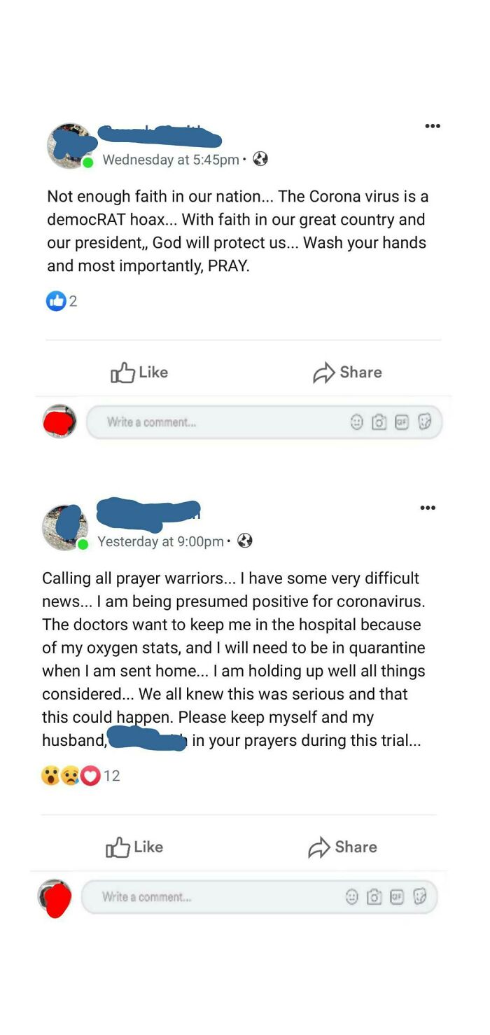 My Great Aunt, Everyone. Calls Coronavirus A Hoax A Couple Days Before Getting Coronavirus. Unbelievable