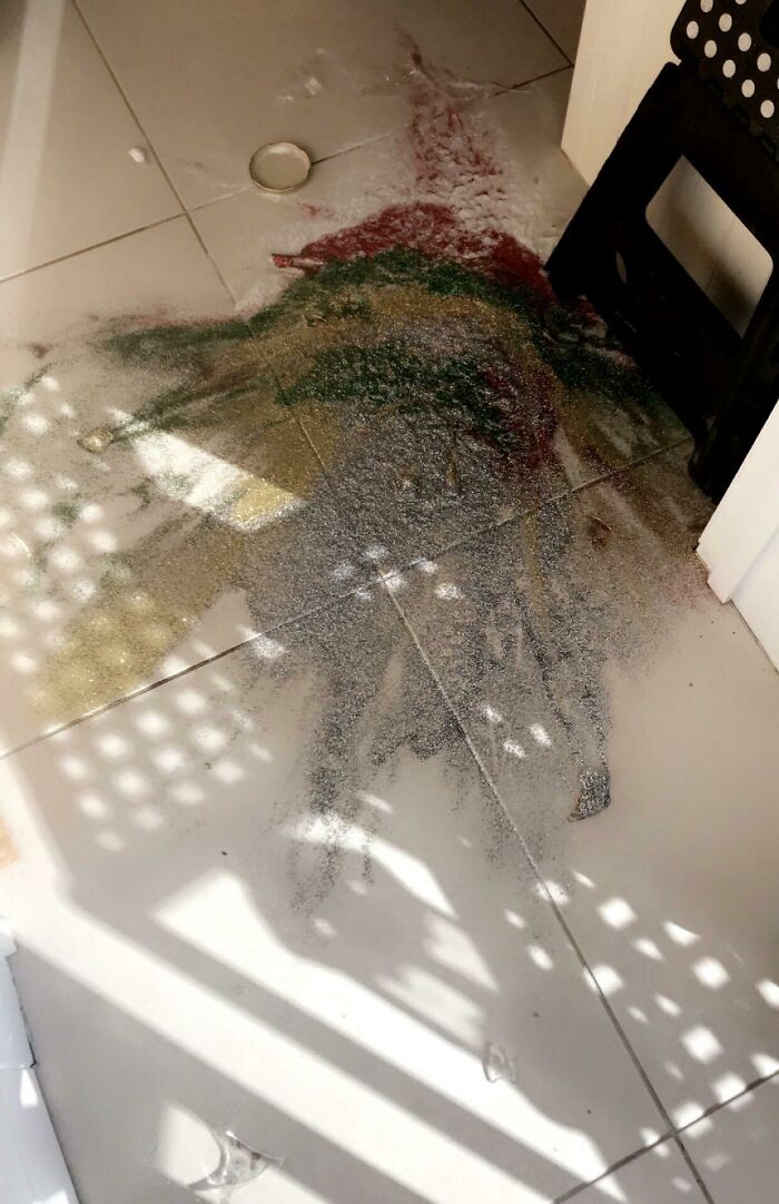 Nothing Better To Start Your Morning Than Dropping A Full Jar Of Glitter