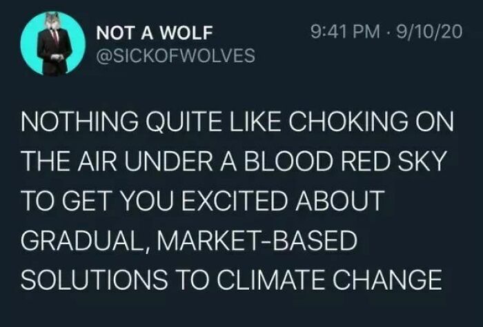 Let's Be Honest, If We Don't Prioritise The Environment Over The Economy Soon, We Are Fked. Sincerely, The West Coast Currently Smothered By Dust And Ash