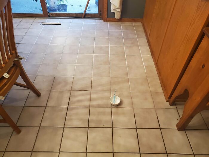 Tiled floor showing a dramatic before and after cleaning difference with visible dirt and clean areas in a home setting