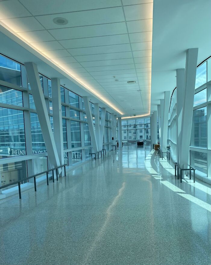 Hospital Skybridge, Connecting Old To New, Oddly Empty In The Middle Of The Day