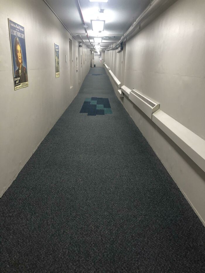 No Doors. Old Posters From WW2. Strange Carpet. I Hope The End Leads Somewhere