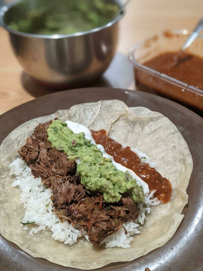 I Made Barbacoa Burritos With Homemade Guac And Hot Salsa