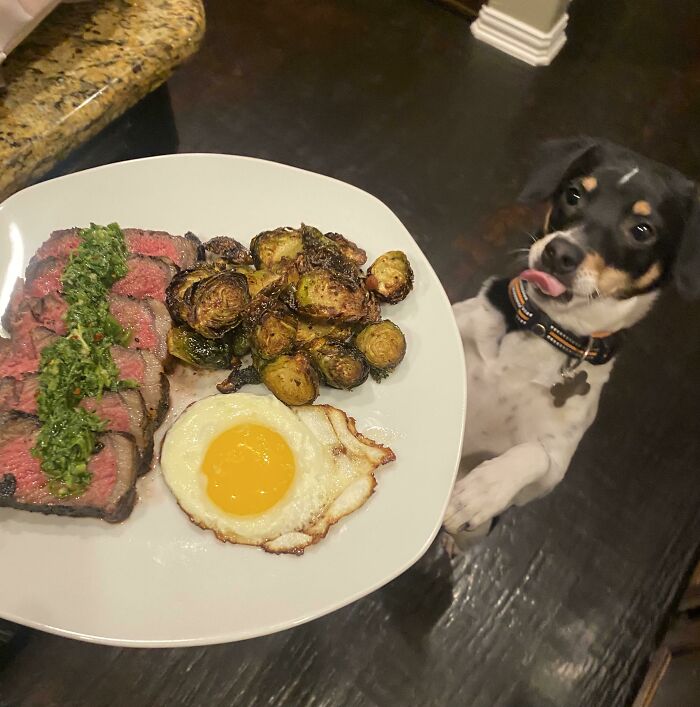 NY Strip Topped With Chimichurri, Brussels Sprouts, And An Egg (For The Gains)